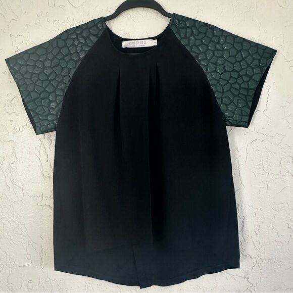 HUNTER BELL Top Size Small Open Back Contrast Sleeve Metallic Designer Blouse - Picture 1 of 7